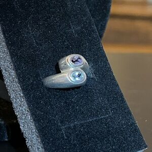Vintage 925 sterling silver blue & purple stone ring size 8